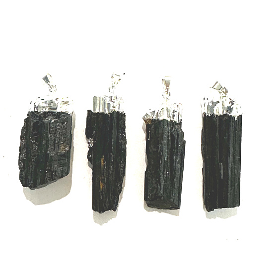 Turmalin / Scoryl in Metall-Anhänger Naturstein ca. 3 - 4,5 cm, Hüter der guten Laune
