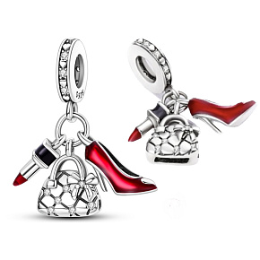 Sterling Silber 925 Chic style - Lippenstift, Pantoffel, Handtaschen, 3in1 Armband Anhänger, Zinsen Sterling Silber 925 Chic style - Lippenstift, Pantoffel, Handtaschen, 3in1 Armband Anhänger, Zinsen