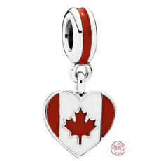 Charm Sterling Silber 925 Kanadisches Herz Flagge - Ich liebe Kanada, Reise-Armband-Charm