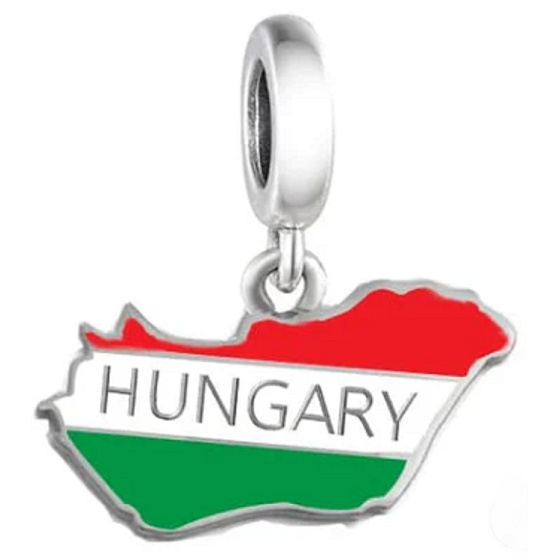 Charm 925 Sterling Silber Ungarnflagge - schwingende Karte, Anhänger für Reisearmband