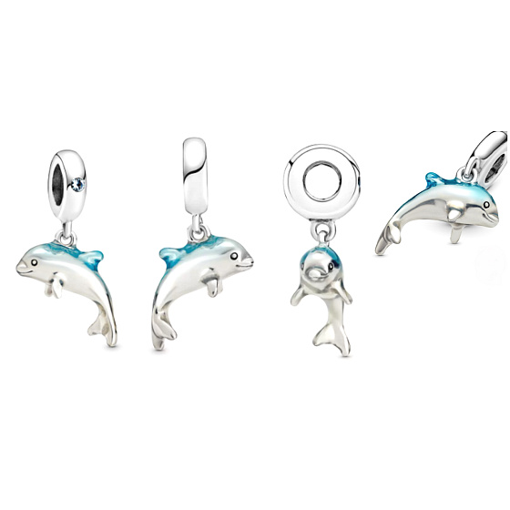 Sterling Silber 925 Glitzernder Delphin, Tierarmband-Anhänger