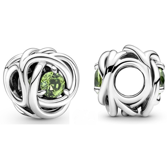 Charme Sterling Silber 925 Infinity Kreis der Ewigkeit August hellgrün, Perle für Armband