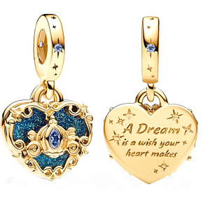 Charme Sterling Silber 925 Disney Cinderella mit Kutsche und Herz, Anhänger am Armband Film