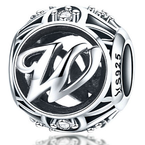 Sterling Silber 925 Magic Alphabet Buchstabe W + Zirkonia, Perle für Armband