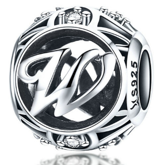 Sterling Silber 925 Magic Alphabet Buchstabe W + Zirkonia, Perle für Armband