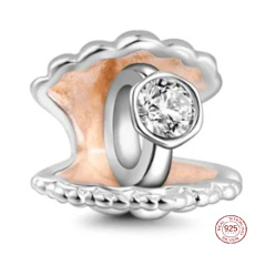 Charme Sterling Silber 925 Ring in der Muschel, Perle auf Armband Symbol