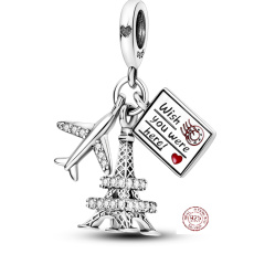Sterling Silber 925 Flying to Paris - wish you were here, 3in1 Reisearmband Anhänger 9 mm Sterling Silber 925 Flying to Paris - wish you were here, 3in1 Reisearmband Anhänger 9 mm