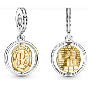 Sterling Silber 925 Harry Potter - 9 und 3/4, Hedwig, drehbarer Armband-Anhänger