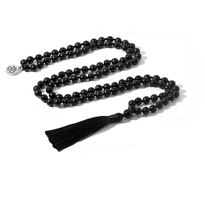 108 Mala Onyx Halskette mattierter Meditationsschmuck, Naturstein, geknotete Quaste, Perle 8 mm