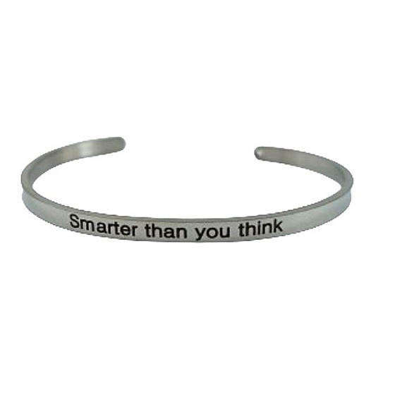 Edelstahlarmband silber mit Gravur Schlauer als du denkst, offene Manschette, 4 mm