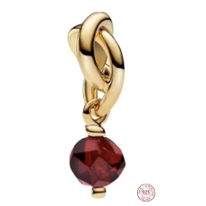 Charm Sterlingsilber 925 Geflochtener facettierter Ewigkeitskreis rot dunkel, Anhänger für Armband Symbol Januar