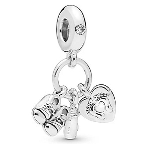 Charm Moje děťátko 3v1 srdce - tisk nohou, dudlík a botičky, přívěsek na náramek rodina