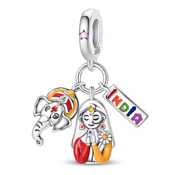 Charm Indien Ganesha und Namasté – 3-in-1-Symbol für Glück, Schutz und eine Erinnerung an das Land der Farben | Anhänger für Reisearmband