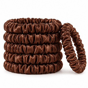 Seiden-Haargummi aus 100 % natürlicher Seide – schonendes Scrunchie, schokoladenbraun, 5 Stück