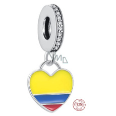 Charm 925 Sterling Silber Kolumbianische Flagge Herz - Ich liebe Kolumbien, Anhänger für Reise-Armband Charm 925 Sterling Silber Kolumbianische Flagge Herz - Ich liebe Kolumbien, Anhänger für Reise-Armband