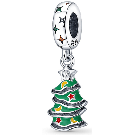 Sterling Silber 925 Weihnachtsbaum grün, verschnörkelt, Weihnachtsarmband-Anhänger