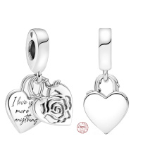 Charms Sterling Silber 925 Vorhängeschloss, Herz und Rose, Liebesarmband Anhänger