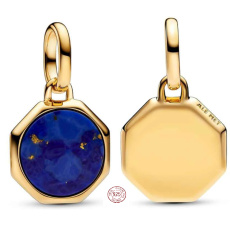 Charm Sterlingsilber 925 Mini-Medaillon blau Imitation Lapislazuli, Anhänger für Armband Symbol