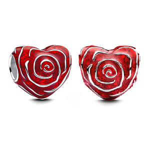 Charm Růže červené ohnivé smaltovaná, korálek na náramek láska