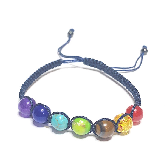 7 Chakren Heilung Perlenarmband handgefertigt gestrickt, blau, Ausgleichsperlen
