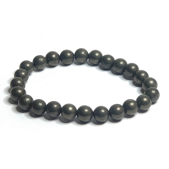 Pyrit-Armband elastischer Naturstein, Kugel 8 mm / 16-17 cm, Meister des Selbstvertrauens und der Fülle