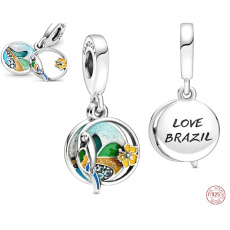 Sterling Silber 925 I Love Brazil - Brasilianischer Strand, 2in1 Reise-Armband-Anhänger