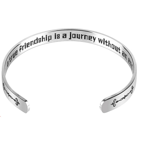 Edelstahlarmband silber mit Gravur Wahre Freundschaft..., offene Manschette, 2,5 mm