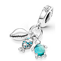 Charm Sterlingsilber 925 Fisch, Meeresschildkröte und Muschel 3-in-1, Anhänger für Meeresarmband