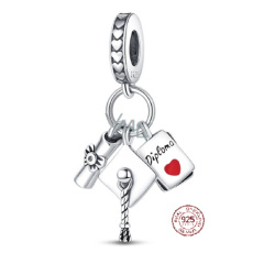 Charm Sterling Silber 925 Graduation - Kappe, Diplom Pergament, 3in1 Graduate Anhänger Armband Charm Sterling Silber 925 Graduation - Kappe, Diplom Pergament, 3in1 Graduate Anhänger Armband