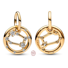 Charms Sterling Silber 925 vergoldet Sternzeichen Zwillinge, Anhänger Armband