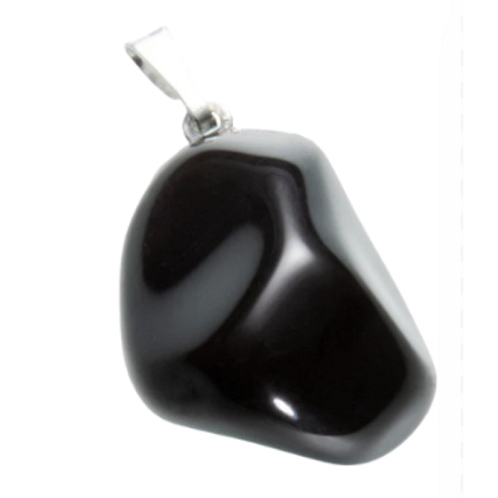 Obsidian schwarz Trommel-Anhänger Naturstein M, ca. 3 cm, Rettungsstein