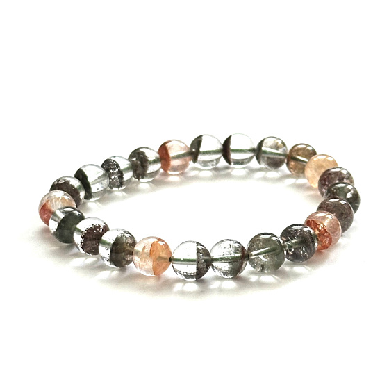 Azeztulite Naturkristall Geisterquarz Armband elastischer Naturstein 8 - 9mm/ 16 - 17cm natürlicher Geisterkristall, Hochfrequenzenergie, Stein des Lichts und der Klarheit