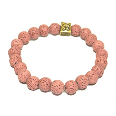 Lava rosa mit königlichem Mantra Om, Armband elastisch Naturstein, Kugel 8 mm / 16-17 cm, geboren von den vier Elementen