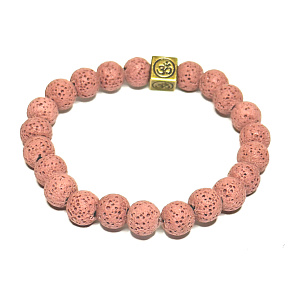 Lava rosa mit königlichem Mantra Om, Armband elastisch Naturstein, Kugel 8 mm / 16-17 cm, geboren von den vier Elementen Lava rosa mit königlichem Mantra Om, Armband elastisch Naturstein, Kugel 8 mm / 16-17 cm, geboren von den vier Elementen