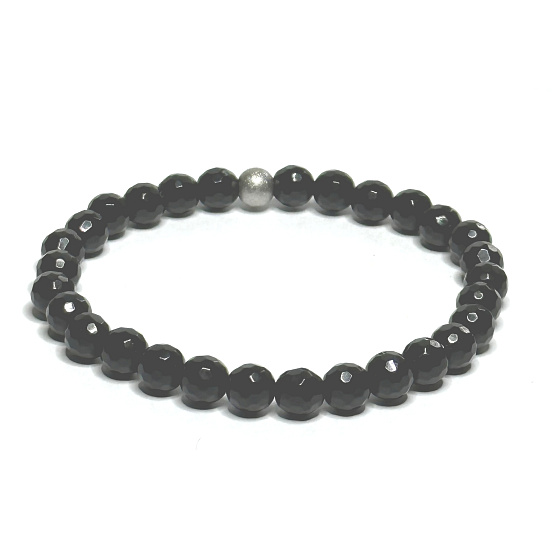 Onyx Facettenarmband elastischer Naturstein, Kugel 6 mm / 16 - 17 cm, Lebenskraftstein