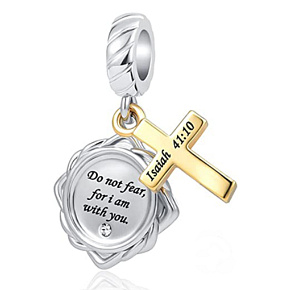 Sterling Silber 925 Religiöse Sprüche Jesa 41:10, 2in1 Anhänger für Armband