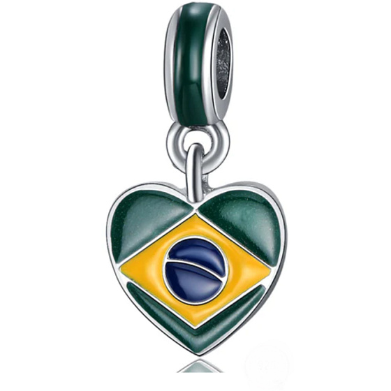 Charm Sterlingsilber 925 Brasilien Flagge Herz - Ich liebe Brasilien, Kaffeebohne, Anhänger für Armband Reisen