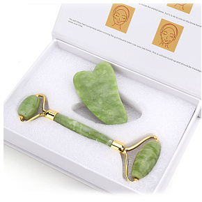 Serpentine Gua Sha 4,3 x 7,1 cm + Massagerolle 14 x 5,5 cm reduziert Falten, Schwellungen, verbessert die Hautelastizität, fixiert
