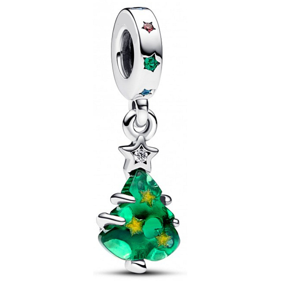 Charm Sterling Silber 925 Glitzernder Weihnachtsbaum, Anhänger für Weihnachtsarmband