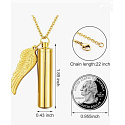 Urnen-Gedenkanhänger, Engelsflügel Gold wasserdicht, Edelstahl 9 x 37 mm + Kette 56 cm