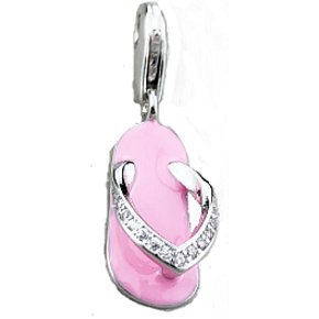 Charme Sterling Silber 925 Jacke - rosa Hausschuhe, Karabinerverschluss Anhänger am Armband Symbol