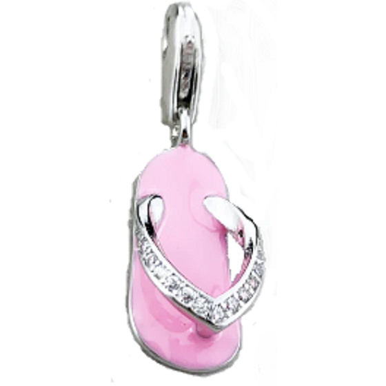 Charme Sterling Silber 925 Jacke - rosa Hausschuhe, Karabinerverschluss Anhänger am Armband Symbol