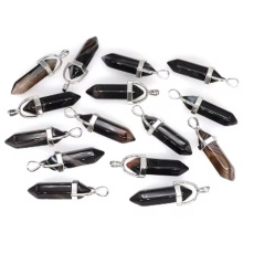 Achate schwarz Pendel sechseckiger Anhänger Naturstein 41 x 13 mm, handgeschnitzt, verleiht Mut und Stärke, 1 Stück