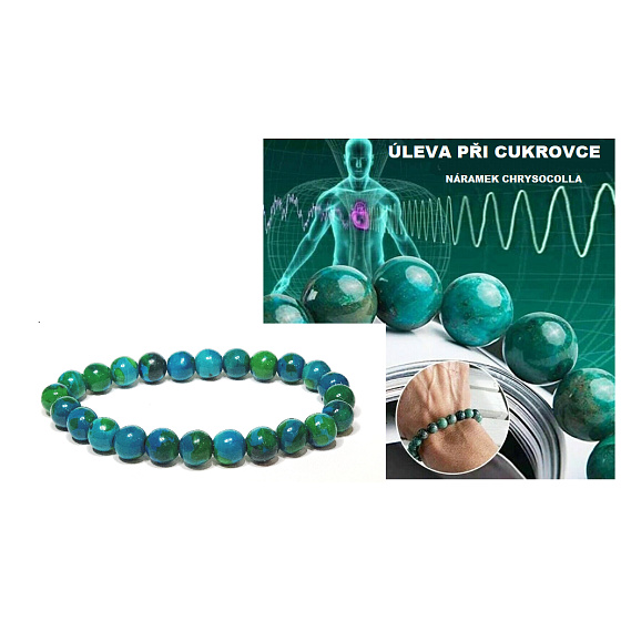 Chrysokoll gegen Diabetes, elastisches Armband, Kugel 8 mm / 16-17 cm, König Salomon Stein