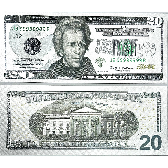 Talisman versilberte Dollarnote 20 USD