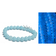 Jade Luminois Light Phosphoreszierend, blaues Leuchten im Dunkeln, Armband elastisch Naturstein, Perle 8 mm / 16 - 17 cm