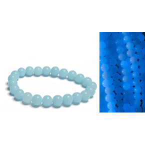 Jade Luminois Light Phosphoreszierend, blaues Leuchten im Dunkeln, Armband elastisch Naturstein, Perle 8 mm / 16 - 17 cm