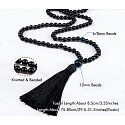 108 Mala Obsidian Halskette, Meditationsschmuck, Naturstein geknüpft, elastisch, Perle 8 mm, Rettungsstein