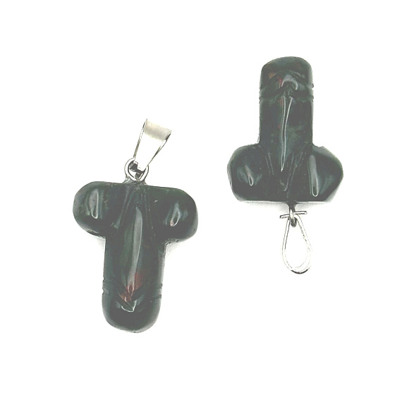 Heliotrop / Blutstein Penis für Glück, Anhänger Naturstein handgeschliffen ca. 11 x 22 mm, Stein des Mutes