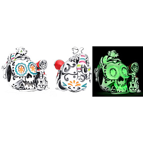 Charms Sterling Silber 925 Disney Pixar Coco Miguel & Dante Totenkopf leuchten im Dunkeln, Leuchtperlen Armband, Halloween